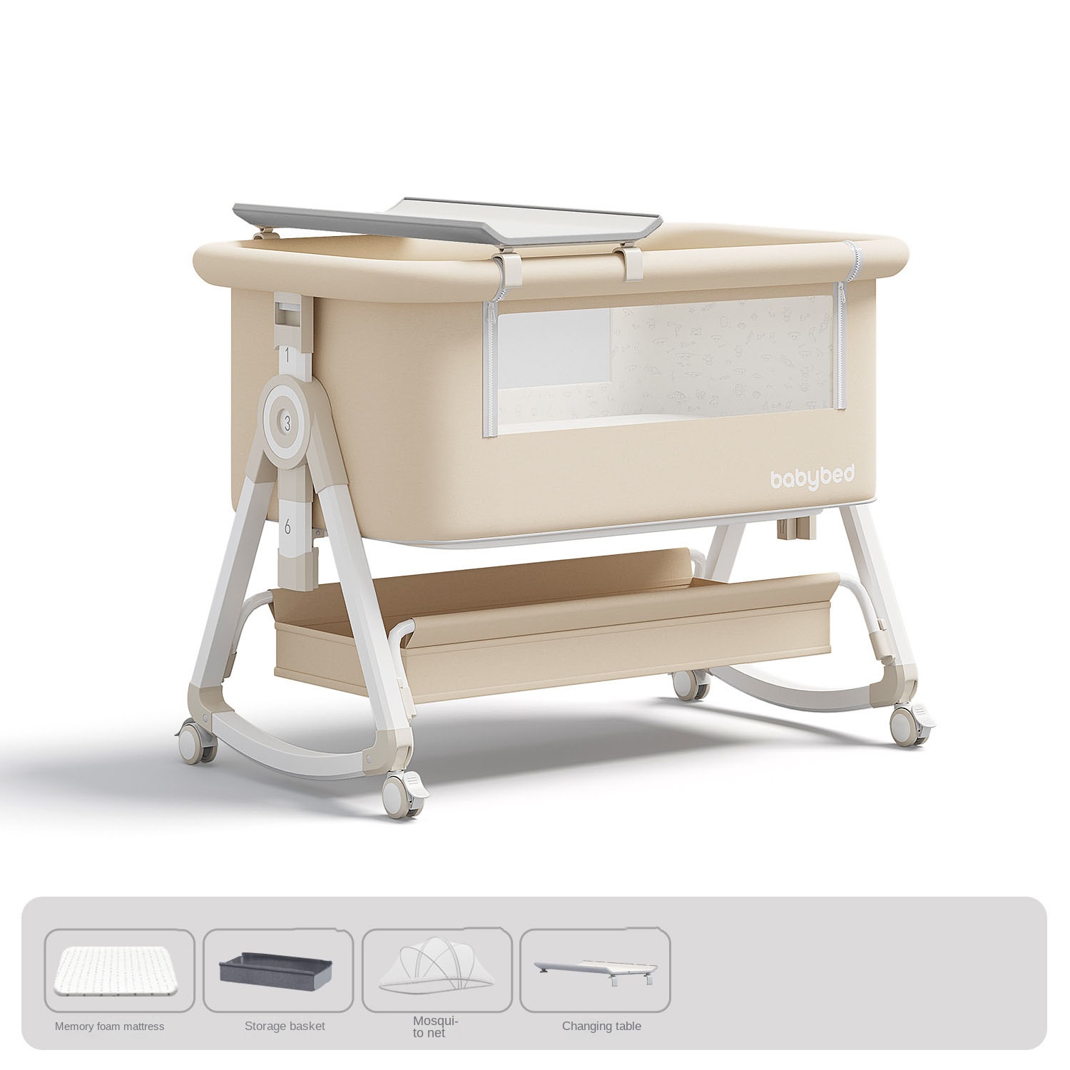 Baby Nursery Trolley - Детская кроватка, портативная и регулируемая, складная,