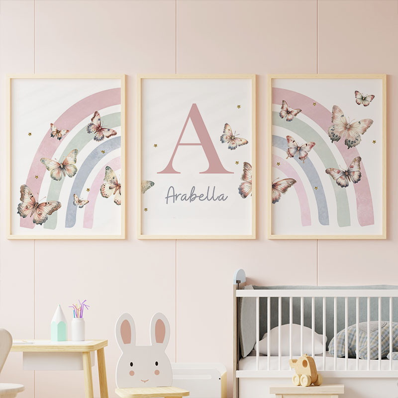 Baby Nursery Decor Girl - Розовая Радужная Бабочка на заказ, имя