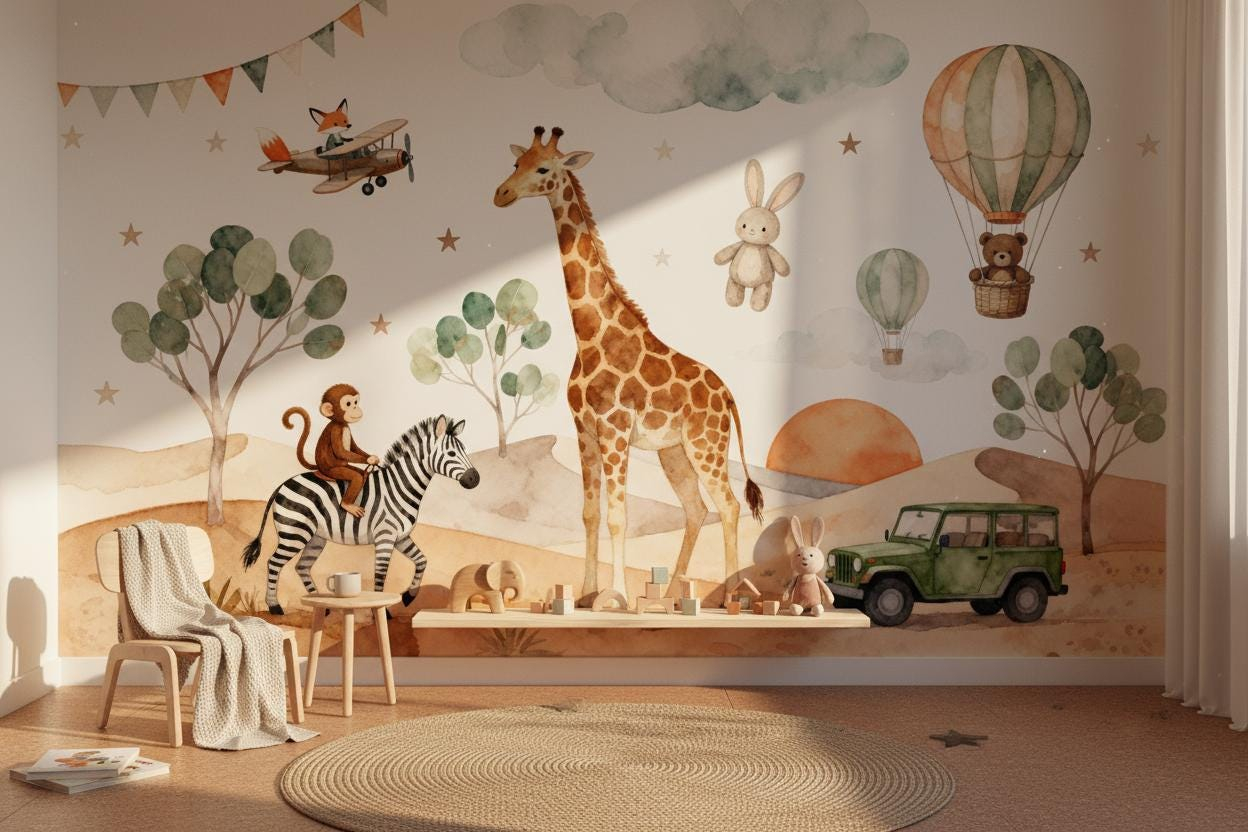 Настенная роспись с мультяшным – обзор и цена Baby Nursery Peel And Stick Wallpaper